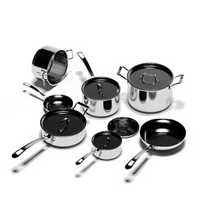 kitchen pans pots set 3D model