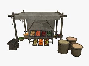 LowPoly Medieval Vegetable and Fruit Stall