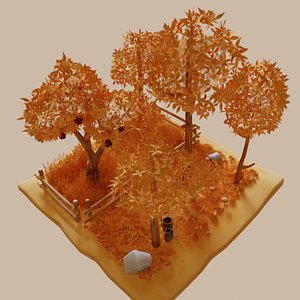 3D pack autumn trees grass
