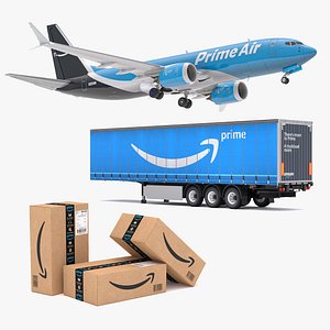3D Amazon Prime Delivery Semi Trailer Boeing 737 Collection