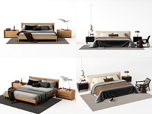 Modern Nordic Double Bed Bedroom Furniture Set PBR model