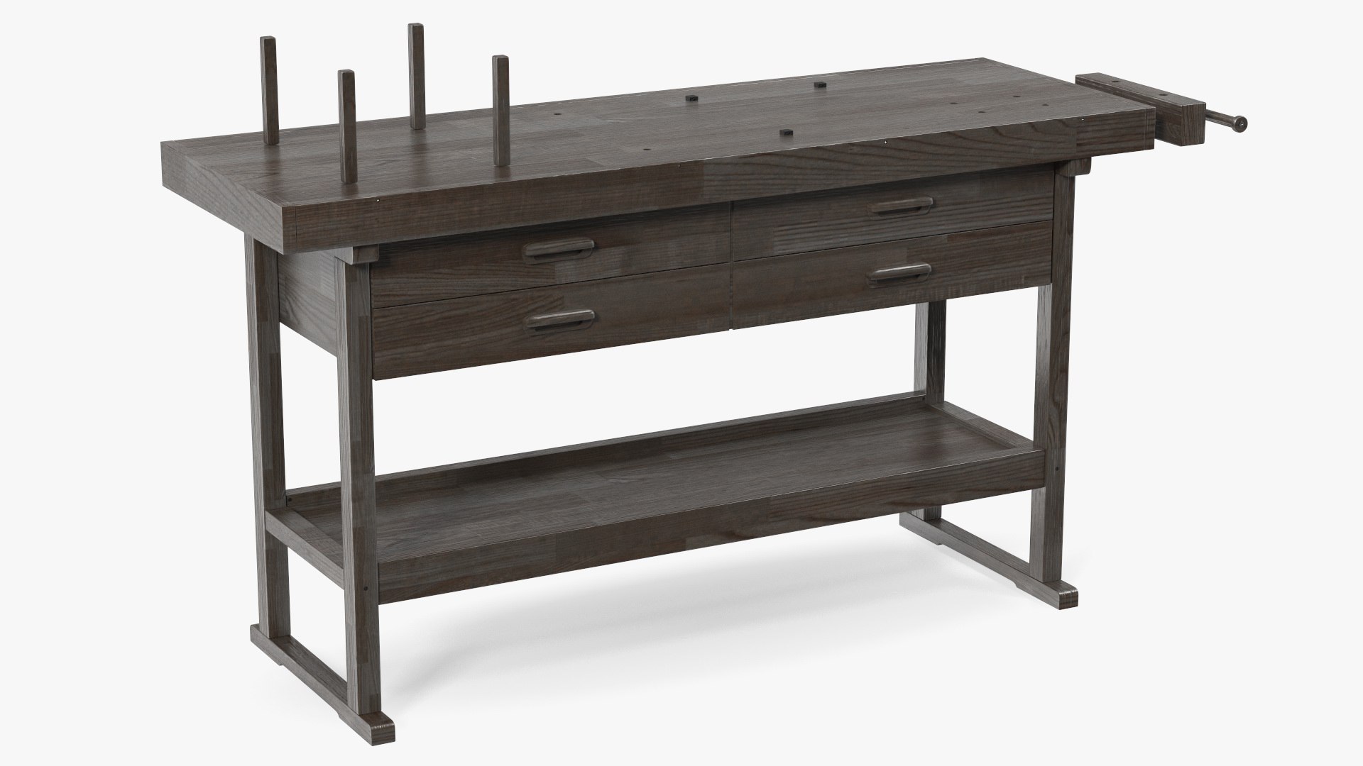 Wooden Carpenter Workbench 3D model preview