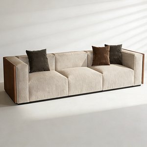 Modern Minimalist Fabric Three Seat Sofa 3D Model 3D