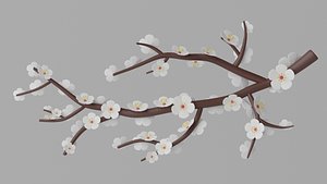 3D Cartoon Sakura Tree Branch with Flowers