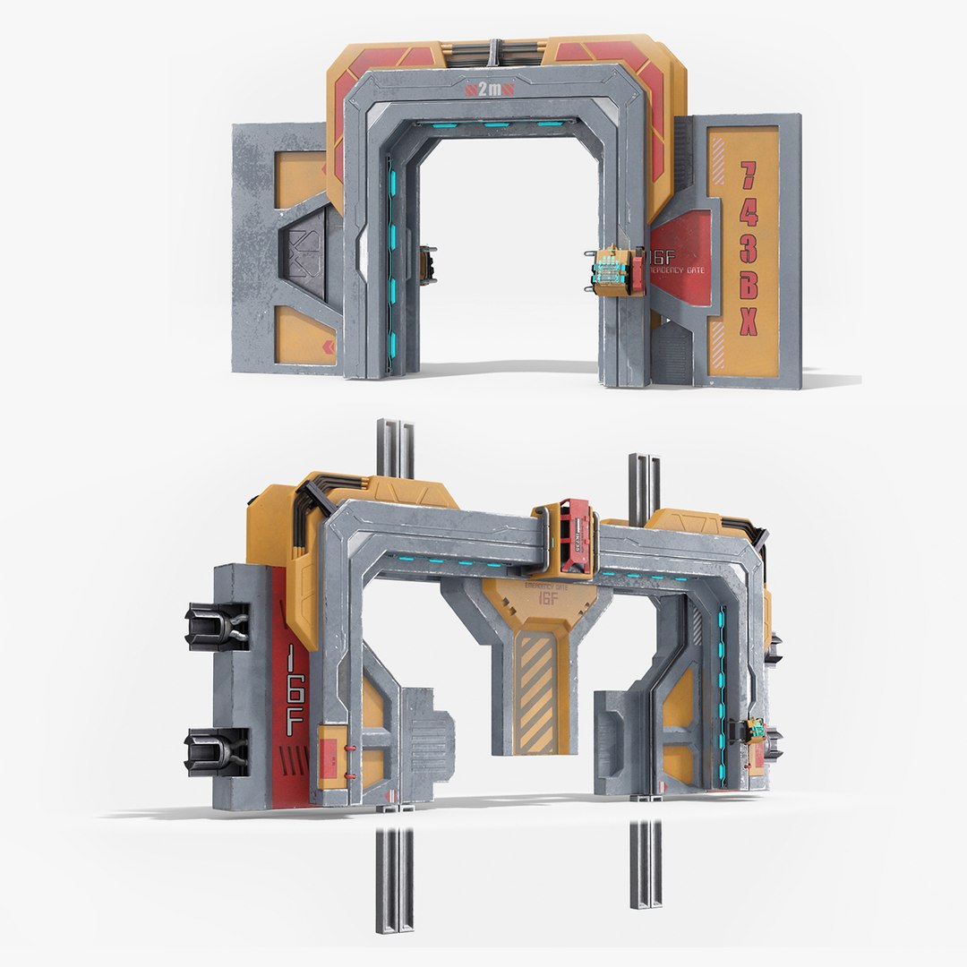 Sci Fi Sliding Blast Doors Rigged Collection 3D model preview
