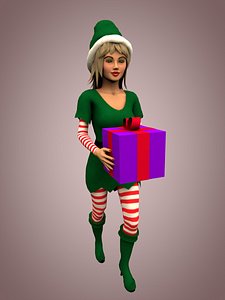 3d model christmas elf girl
