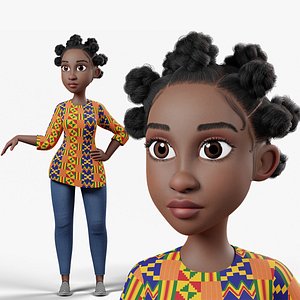3D Cartoon African woman rigged
