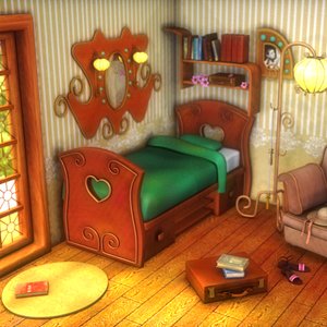 Cartoon cartoon cartoon cabin bedroom room sofa bed lamp 3D