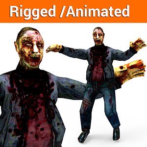 3D zombie male rigged character model