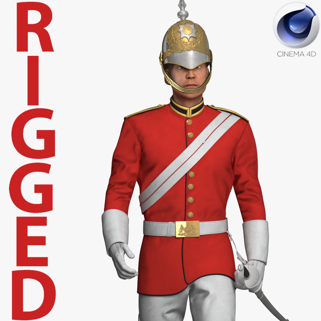 Queens Royal Soldier Lifeguards Cavalry Rigged for Cinema 4D 3D Model 3D model preview