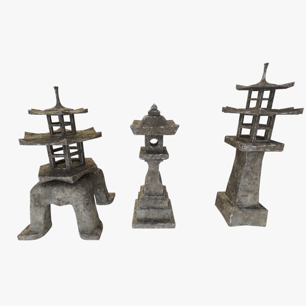 Forest Grey Stone Japanese Lanterns 3D model