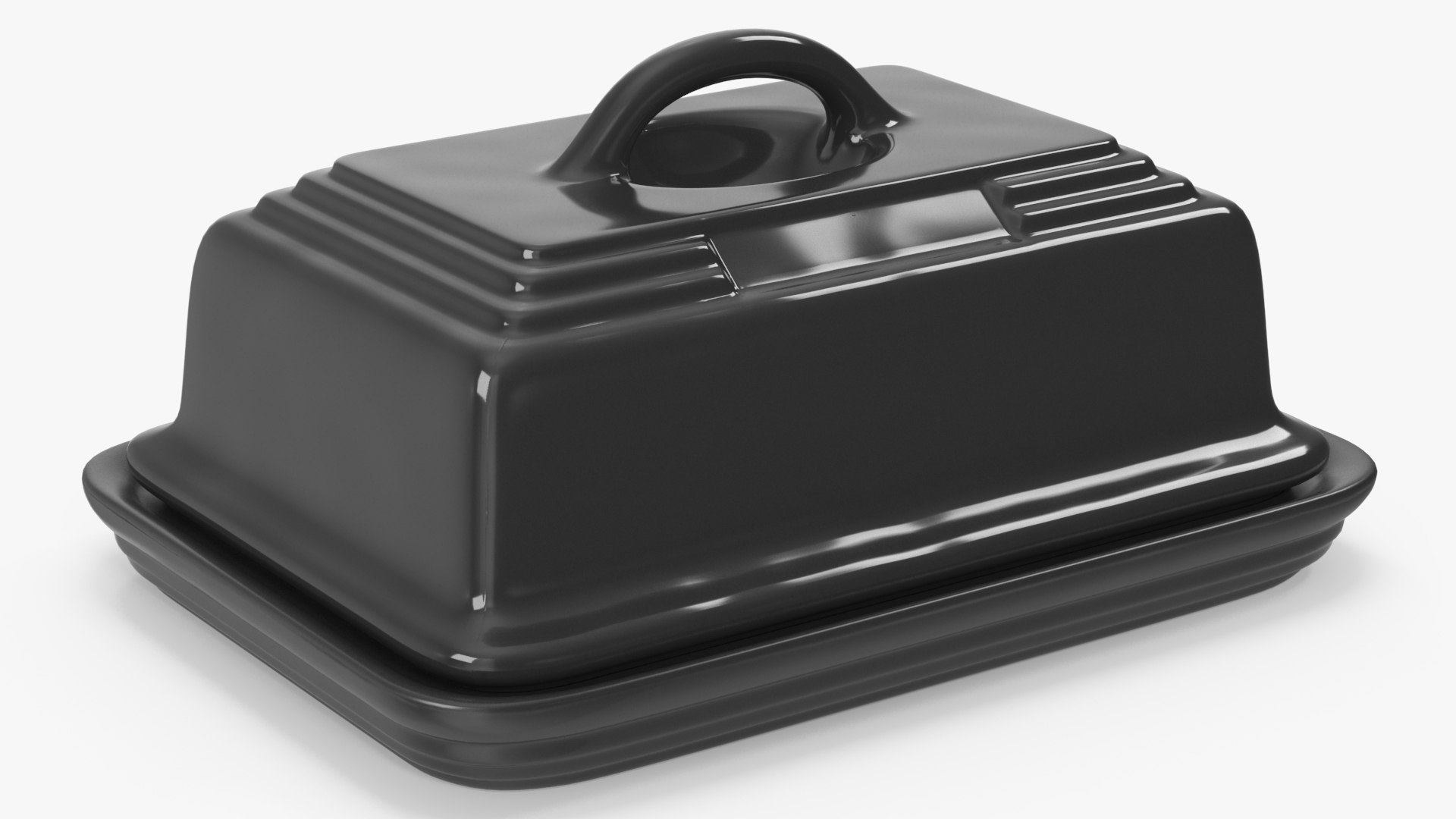 Stoneware Butter Dish Black 3D model preview