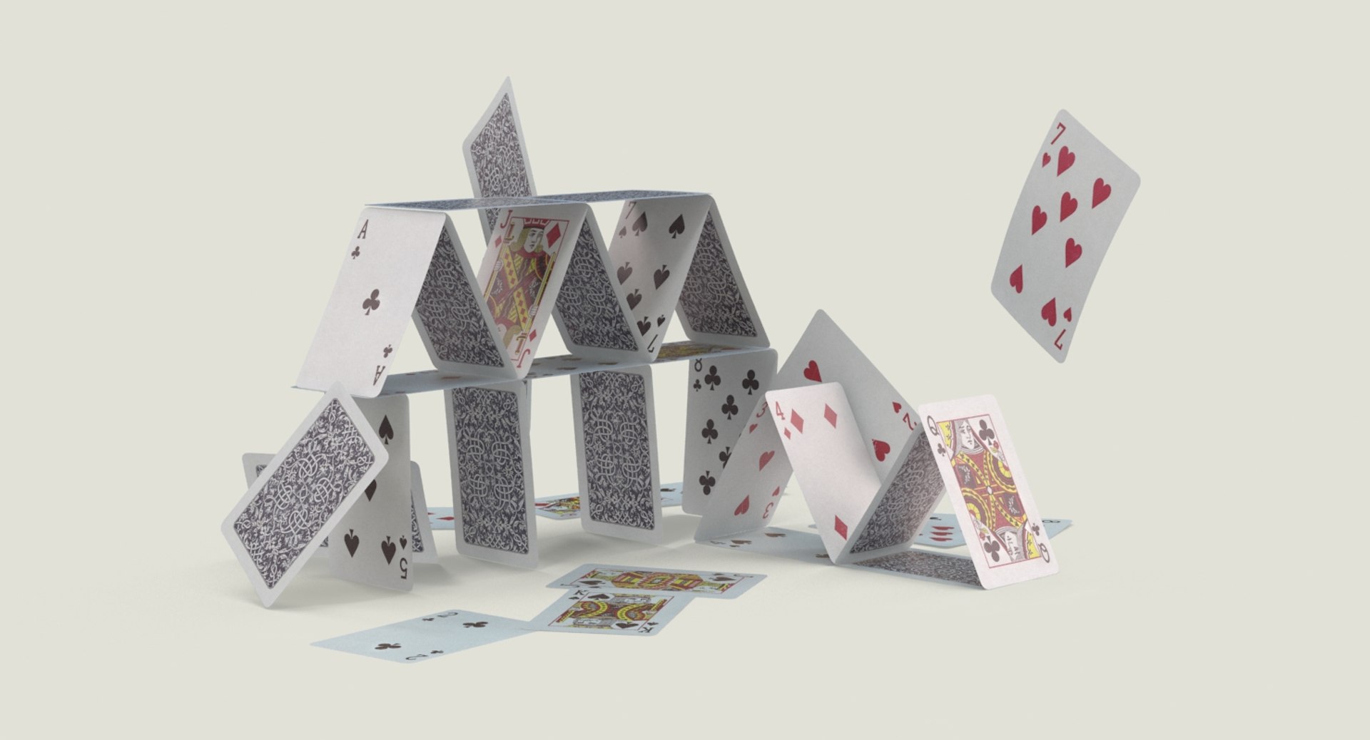 3d model falling house cards