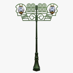 3D Green Chinese Street Lamp Oriental Lantern City Light 3D Model