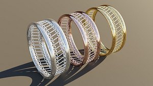 3D Three Gold Ring model