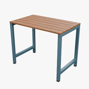 Slatted Wood and Steel Workshop Table - 1125 x 700 x 900 mm 3D