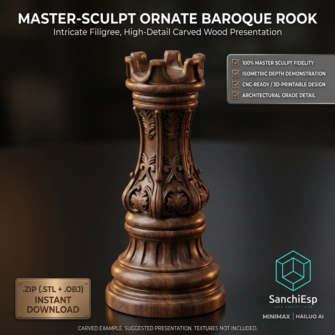 3D BAROQUE MAJESTY Ornate Chess Rook Neoclassical Master Sculpt 3D ...