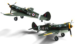 3D Britain Fully Rigged Wwii-Style Fighter Aircraft 3D Model Clean Topology Game  Animation Read