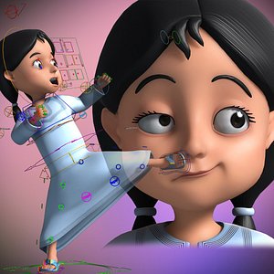 3D cartoon girl rigged model