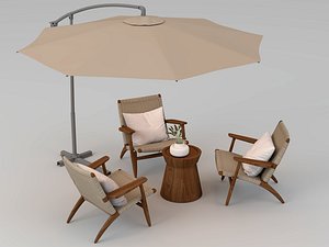 Modern Outdoor Rattan Chair and Parasol Bistro Set 3D model