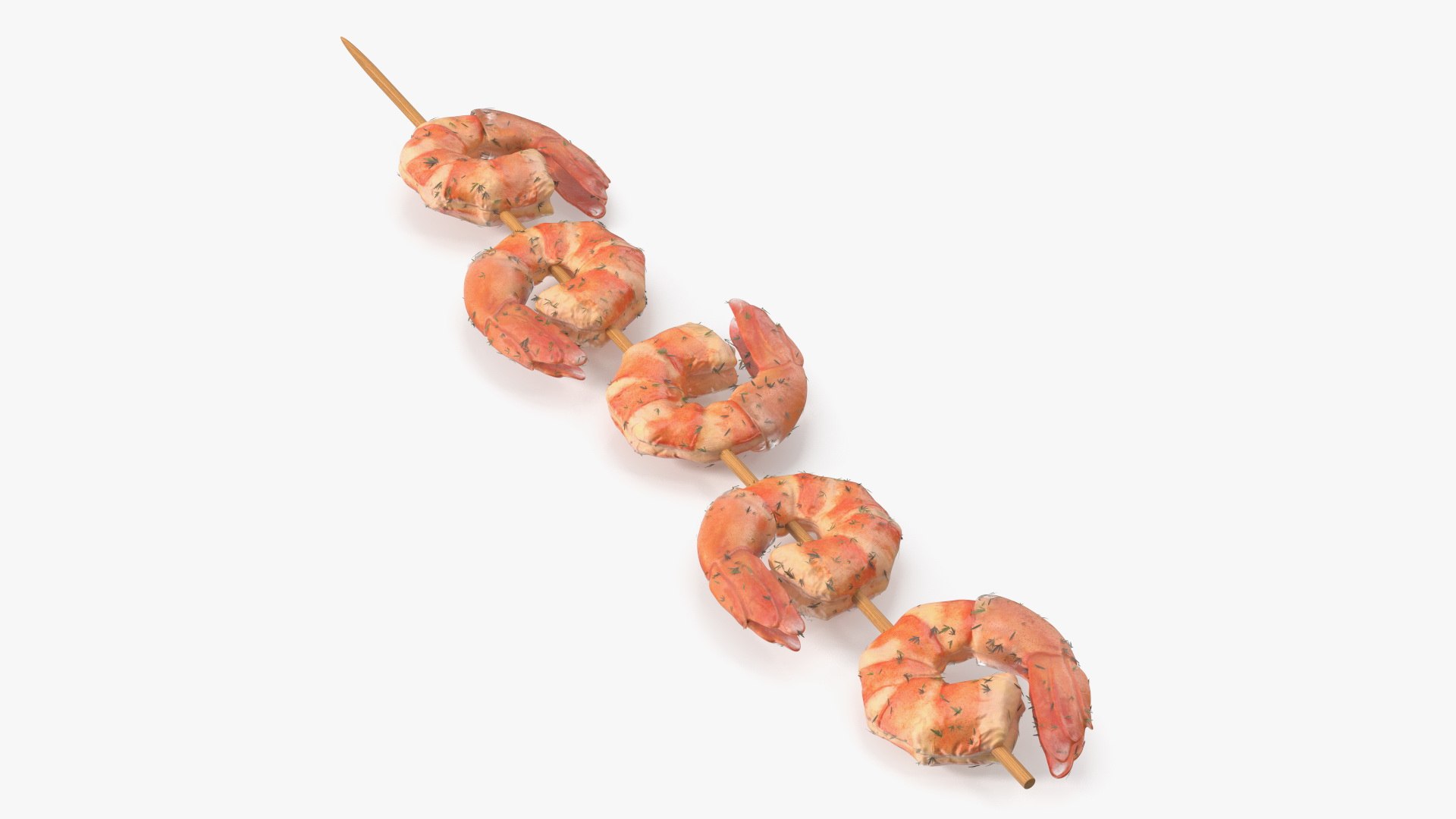 Cooked Shrimps with Tails on Skewer 3D model preview