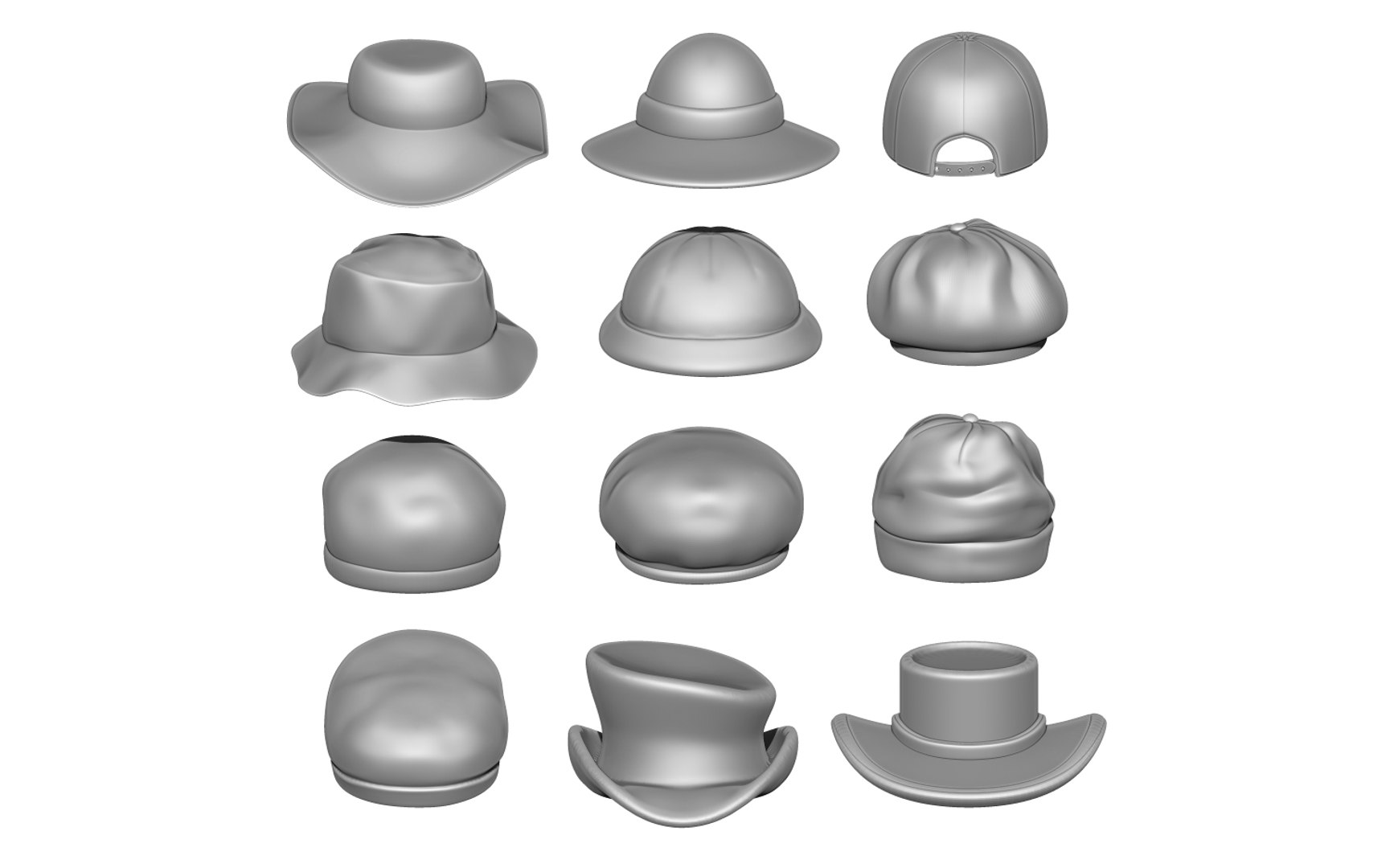 3D Model 12 Pcs - Hat Hats FashionHat Cap Caps FashionCap Beanie ...