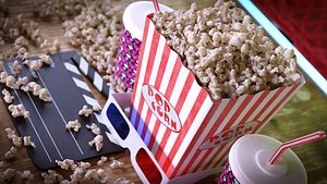 Popcorn 3D Cinema HIGH POLY