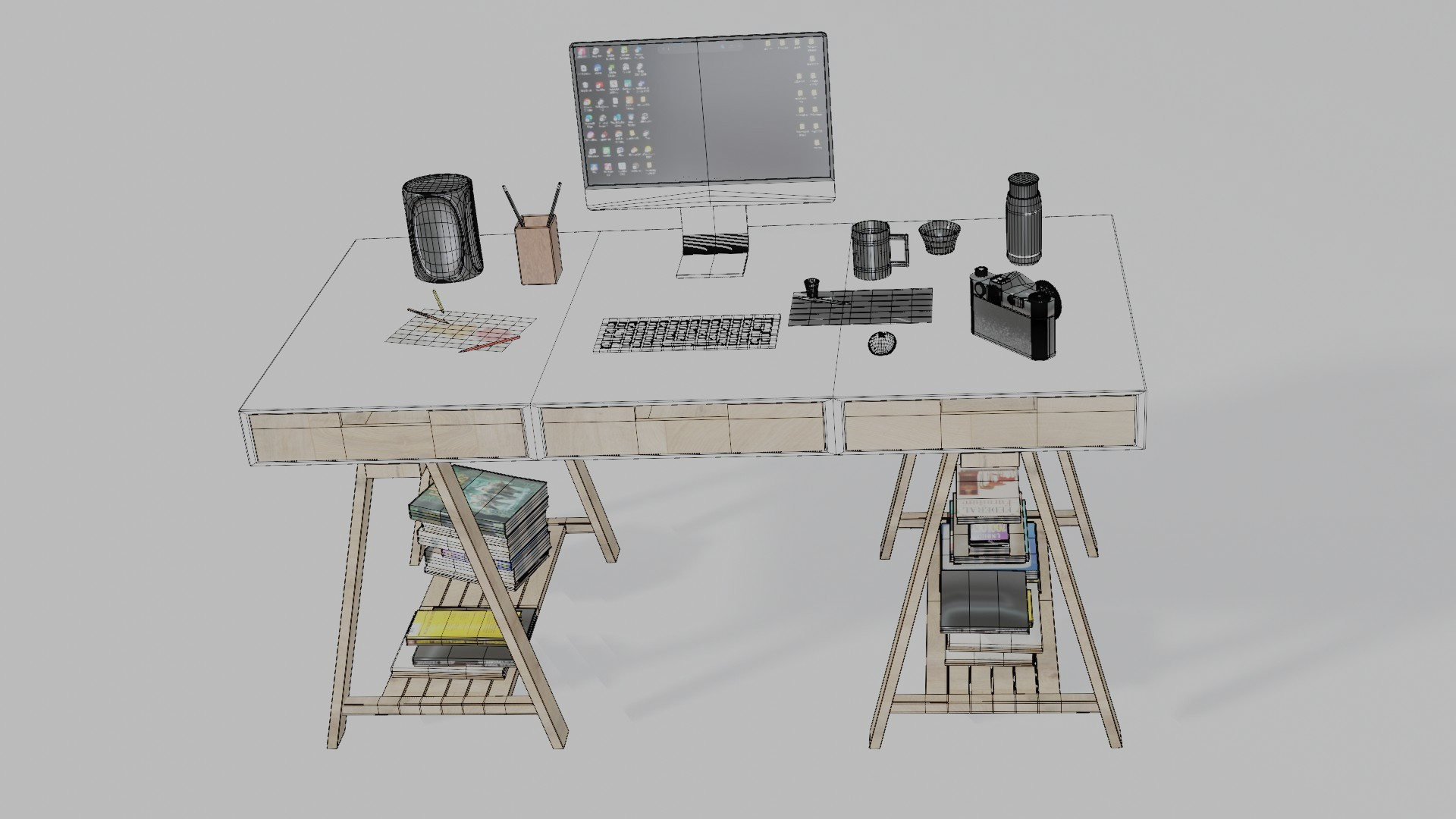 3D Low Poly Modern Study Table Model - TurboSquid 2136977