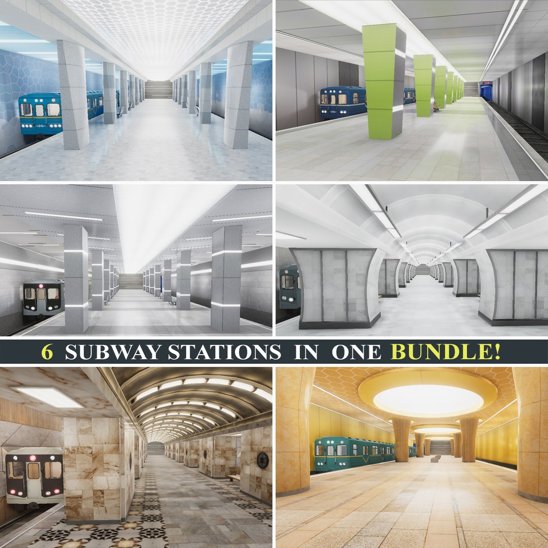 3D Subway And Train Stations Bundle - 10 Scenes - TurboSquid 2387940