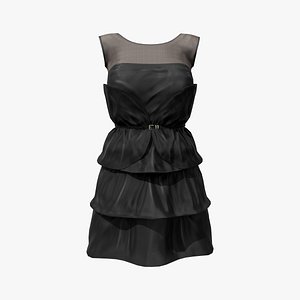 3D Little Black Ruffle Layer Dress