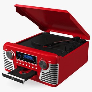3D Victrola Red Retro Turntable