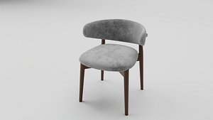3D model Wooden Dining Chair with Fabric Seat and Backrest 3D model
