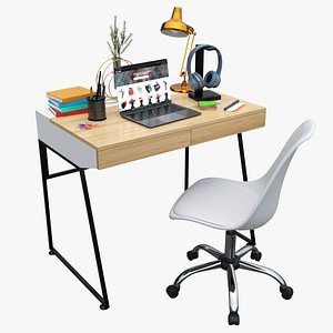 3D Study desk with laptop