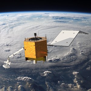 Satellite with Solar Panels and Antennas