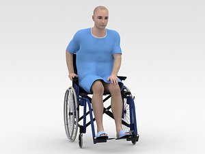 3D Patient with Wheel Chair - Blue Dress