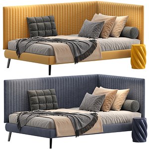 3D Single bed with Boiserie Delphine Upholstered headboard by Twils