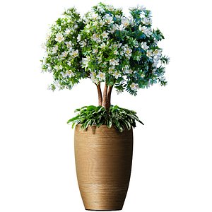 Decorative flowering garden tree gold pot Art Deco flowerpot 3D model