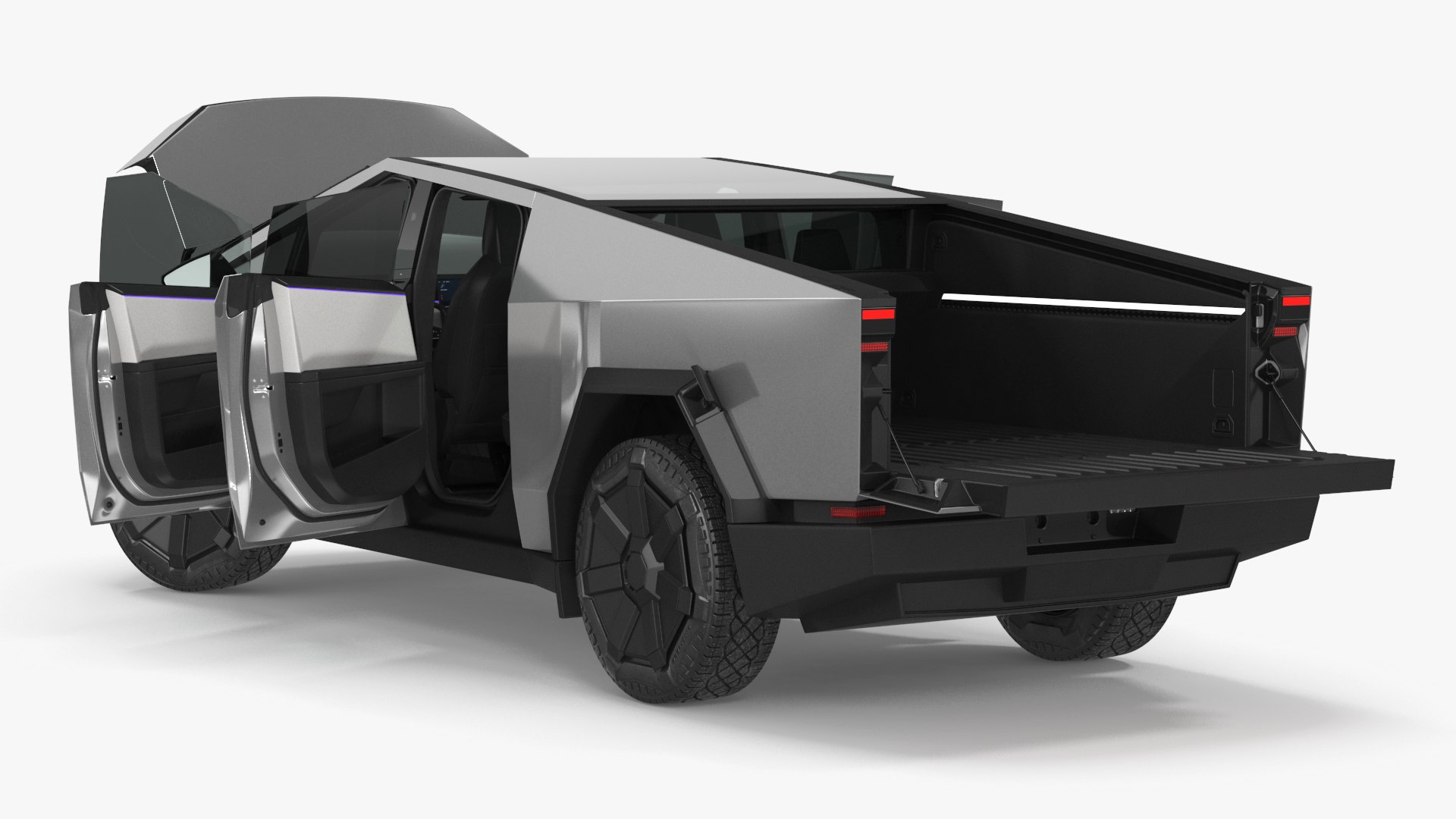 Futuristic Electric Truck Tesla 2024 Silver Lights On Rigged for Cinema 4D 3D model preview