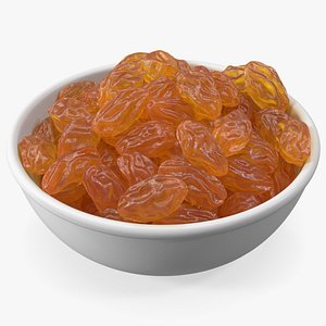 3D Golden Raisins in a Bowl