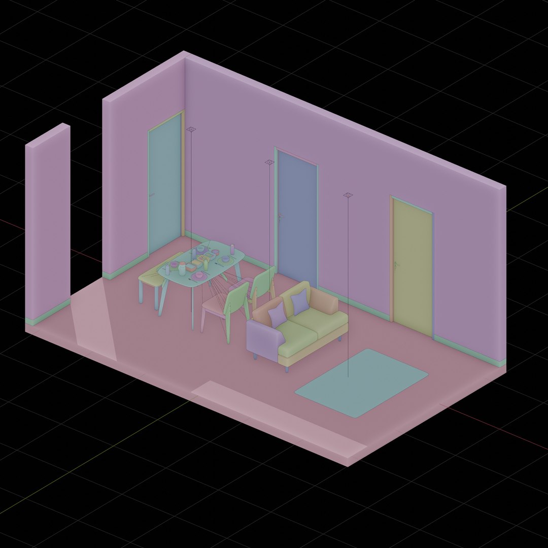 Isometric Open Space Interior Dining Living Room 3D Model - TurboSquid ...