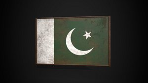 Old Picture Frame With Pakistan Flag - Game Ready PBR Low-poly 3D Model model