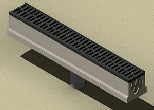 3D V100 Drain Channel 1000mm Concrete with Bottom Pipe Outlet Connection 3D Model