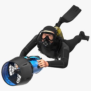 Diver with Sea Scooter Propulsion Vehicle
