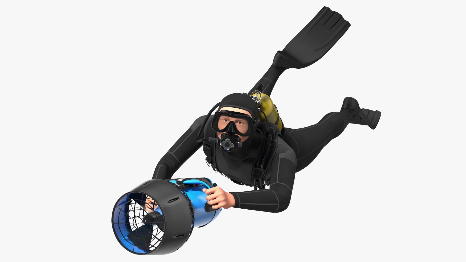 Diver with Sea Scooter Propulsion Vehicle 3D model preview
