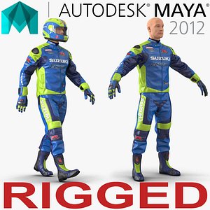 3d motorcycle rider rigged model