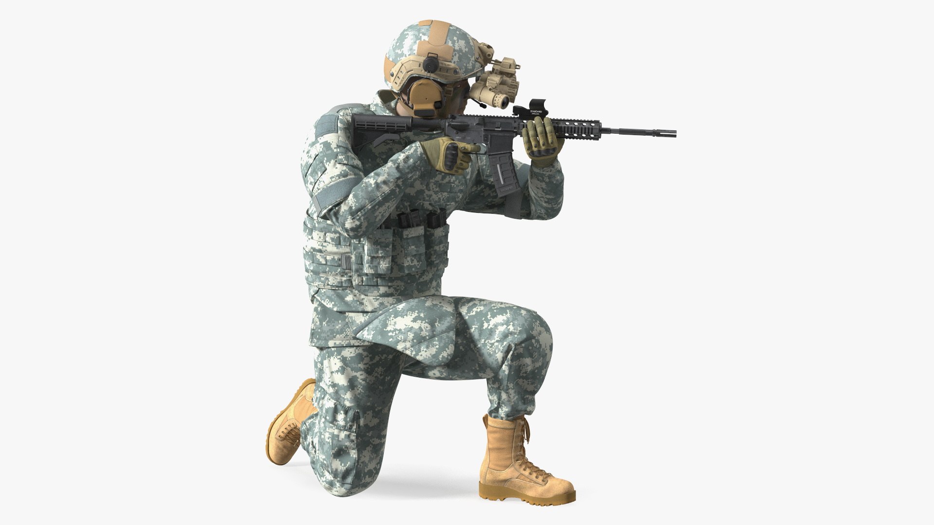 Soldier in Grey Camo with Night Vision Aiming 3D model preview