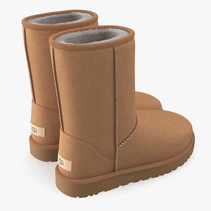 3D Womens Short Boots UGG Australia Fur Chestnut