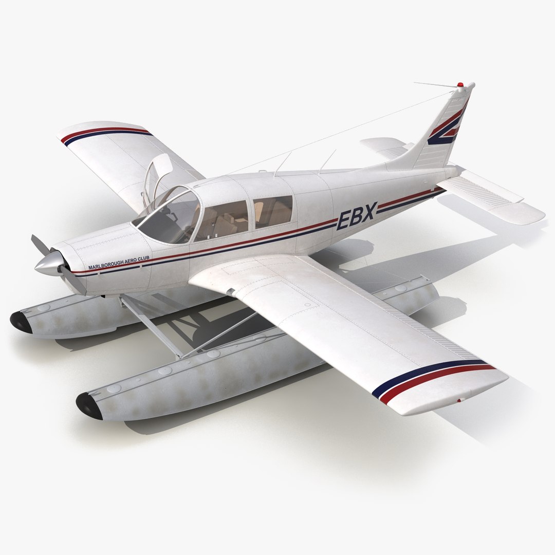 Light Aircraft Piper PA-28 Cherokee Seaplane Rigged 3D Model 3D model preview