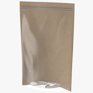 3D model Zipper Kraft Paper Bag with Transparent Front 400 g Mockup