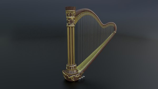 3D Gold Grand Harp model